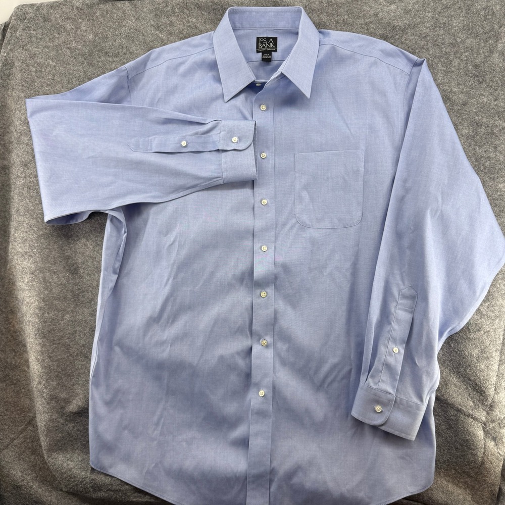 Jos. A. Bank Dress Shirt Men 17.5-35 Blue Traveler's Collection Cotton Button Up